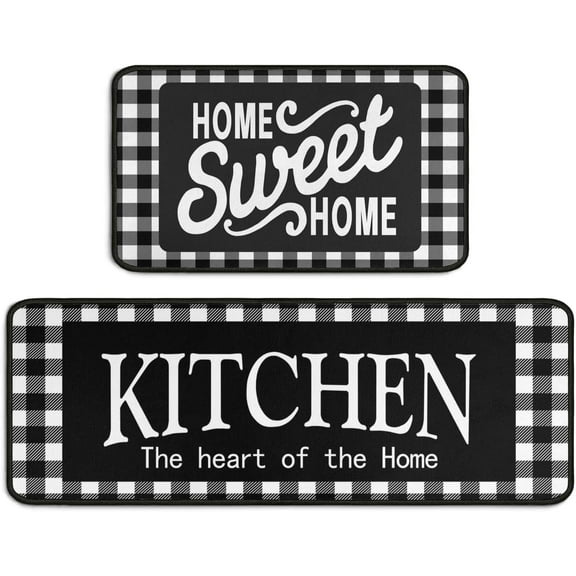 Buffalo Plaid Kitchen Mats for Floor Set of 2,Anti Fatigue Mats for Kitchen Floor, Comfort Standing Kitchen Rugs and Mat, Non-Slip Cushioned Anti Fatigue Rug,17x30 17x47 Inch