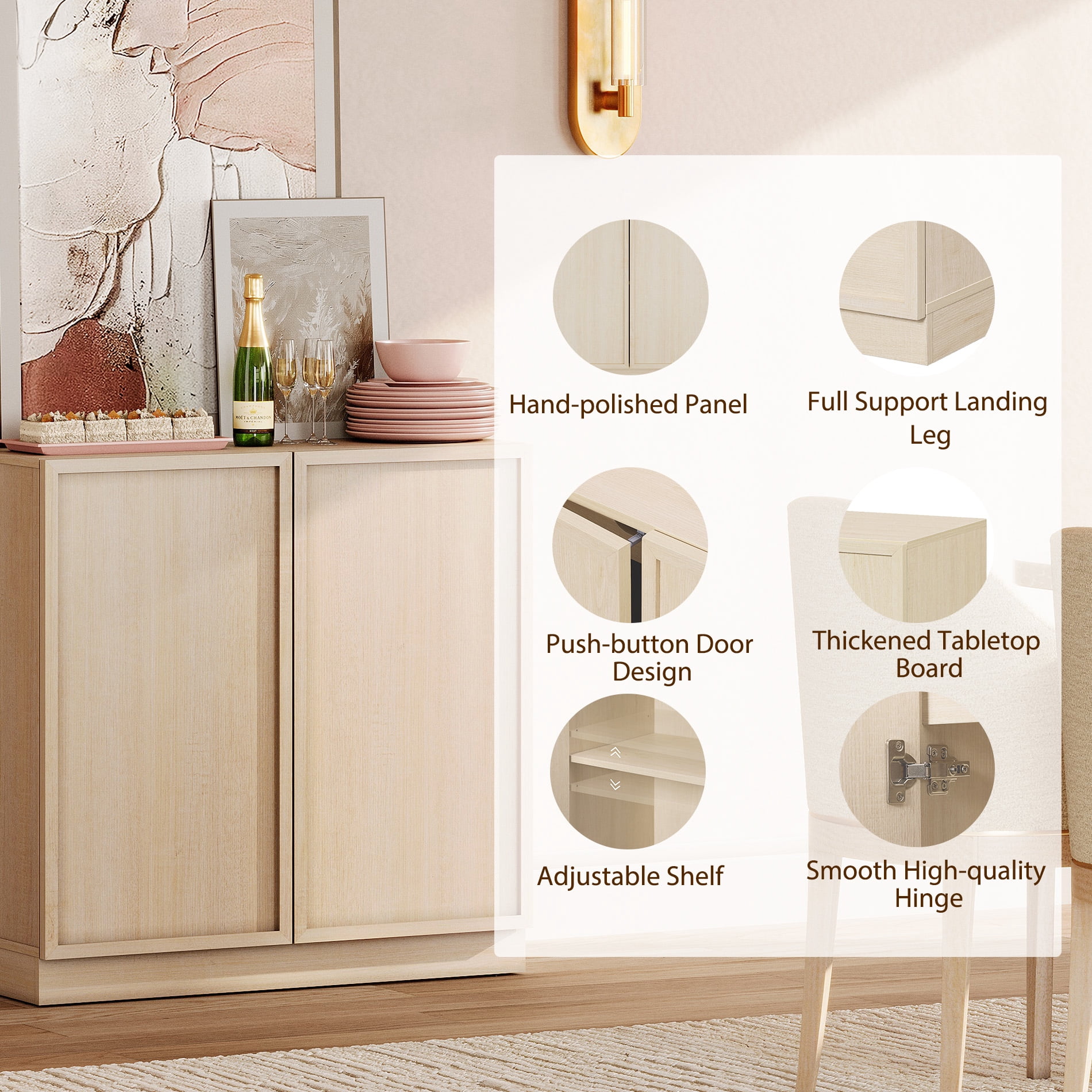 31.5" Modern Sideboard Buffet Cabinet with 2 Doors, Multifunctional Sideboard with Large Storage and Adjustable Shelf, Beige