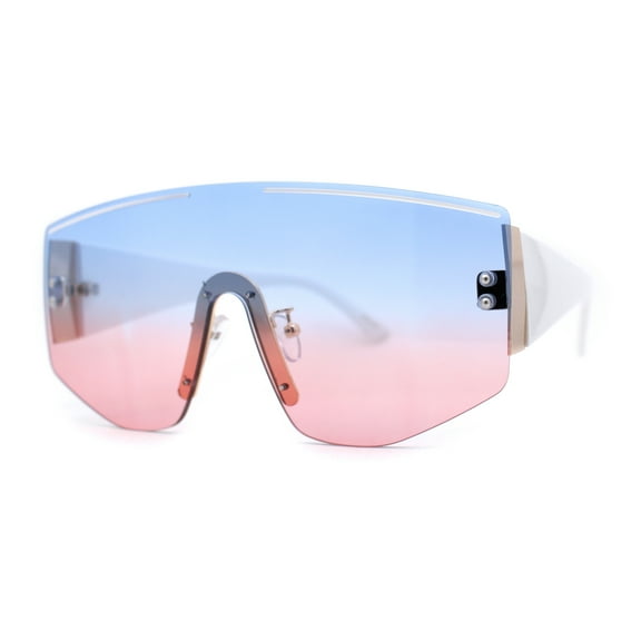 Rimless Oversize Shield Racer Diva Sunglasses Gold White Blue Pink