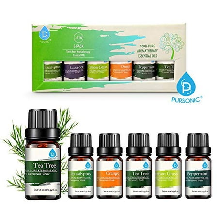 Pursonic 100% Pure Essential Aromatherapy Oils Gift Set-6 Pack , 10ML ...