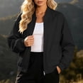 thumbnail image 2 of Zpanxa Bomber Jacket Women Short Plus Size Zip Up Stand Collar Casual Coat with Pockets Black 3XL, 2 of 7