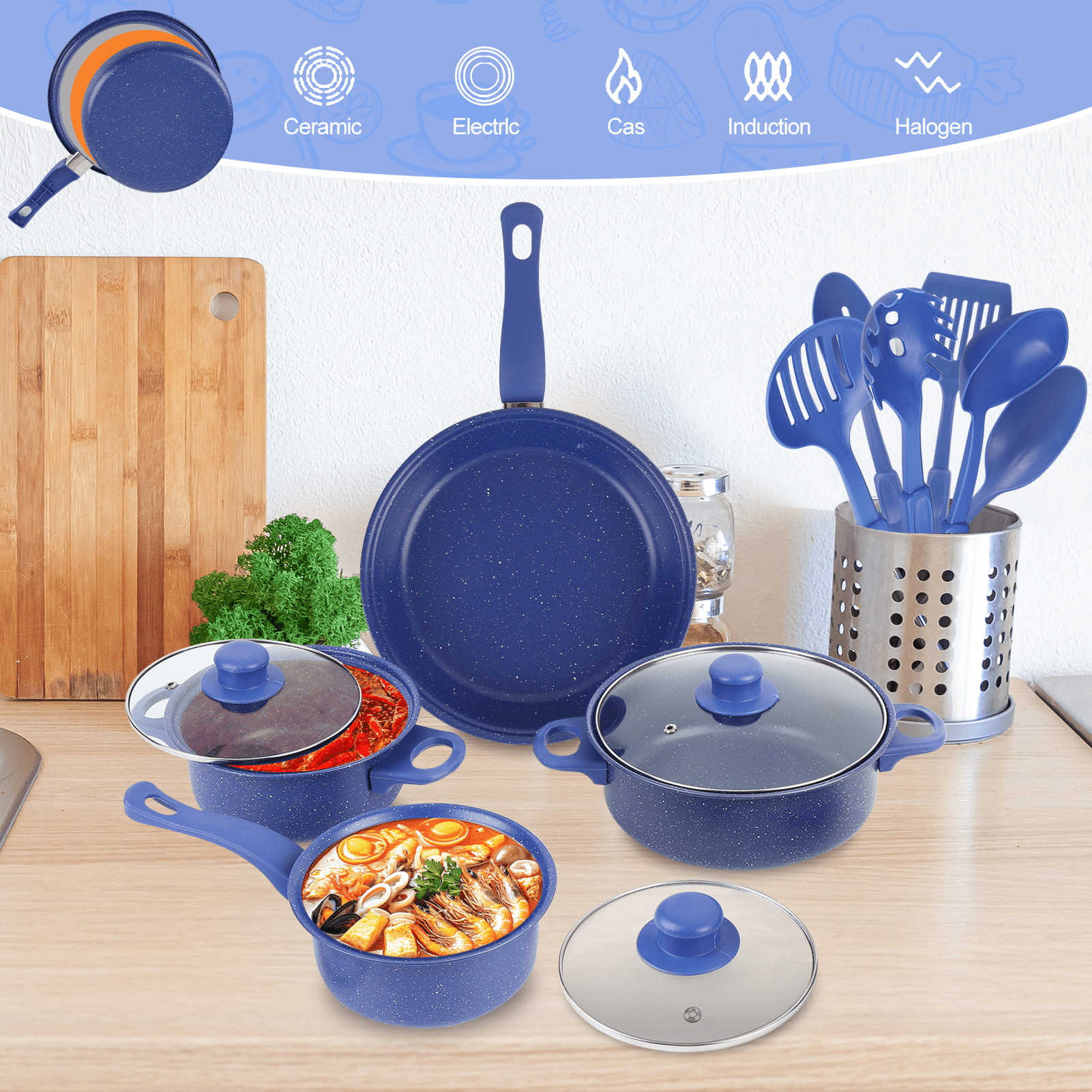 13 Piece Cookware Set, Kitchen Nonstick Pots And Pans Set With Glass Lid For Cooking, Induction & Dishwasher