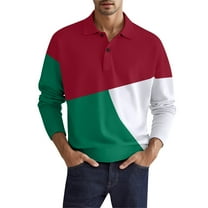 Rggeeun Mens Polo Shirts Male Fashion Casual Patchwork Button Long Sleeve Top Shirt Classic Collared Golf Shirts Classic