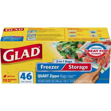 Glad Zipper Food & Freezer Storage Quart Bags, 46 Count - Walmart.com