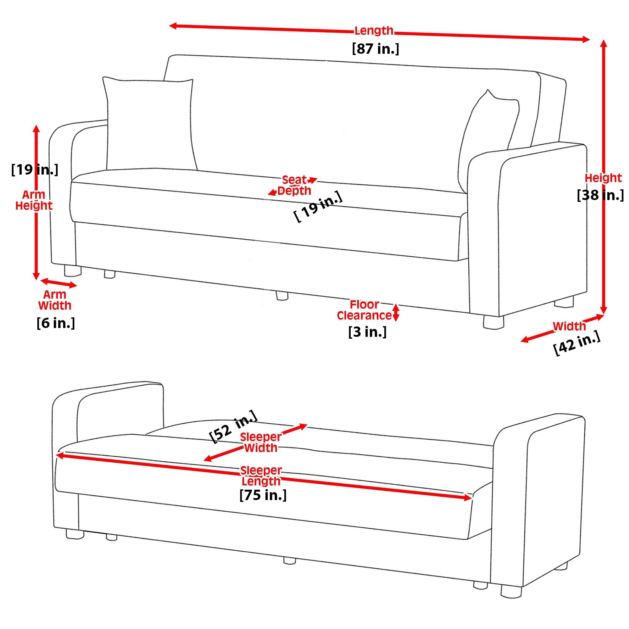 Ottomanson Founders Sofa Bed with Storage 74", Brown Leatherette