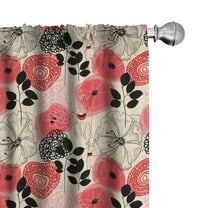 Ambesonne Floral Curtains, Circled Abstract, Pair of 28"x95", Pink and Black