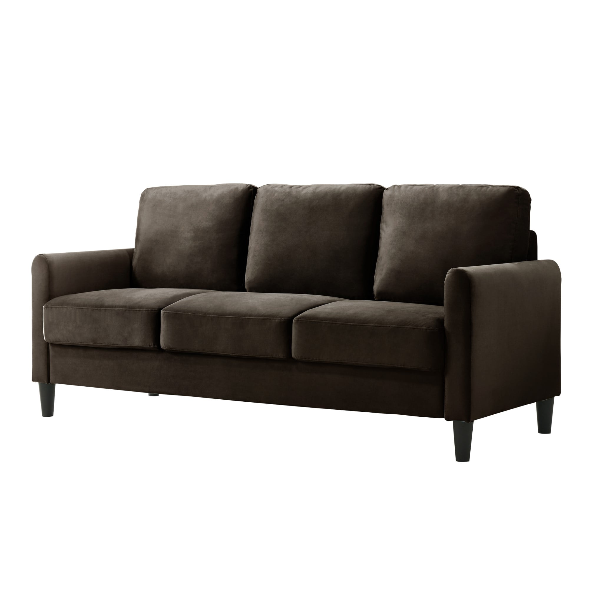 Home Design Airell Velvet Arm Sofa with Plush Armrests and Sleek Black Legs, Modern Upholstered Design for Living Room, Brown
