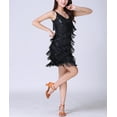 thumbnail image 4 of V Neck Fringe Sequin Speakeasy 1920 Vintage Prohibition Club Dress Black, 4 of 5