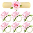 thumbnail image 1 of 12 Pcs Pink Flower Floral Napkin Rings Champagne Rose/Peony Pink Handicraft Wedding Table Decoration, 1 of 5
