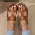 thumbnail image 7 of LOVZFMLL Flat Sandals for Women Toe Loop Hollow Leather Outdoor Slippers Open Toe Slip On Beach Slides for Summer Beach Walking Brown 6, 7 of 7