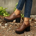 thumbnail image 6 of Women Loafers Platform Chunky Heel Slip On Lug Sole Ankle Boot Leather Casual Dressy Office Business Shoes, 6 of 8