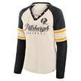 thumbnail image 2 of Women's Fanatics Cream/Black Pittsburgh Steelers Hometown Gridiron Hero Raglan Lace-Up V-Neck Long Sleeve T-Shirt, 2 of 3