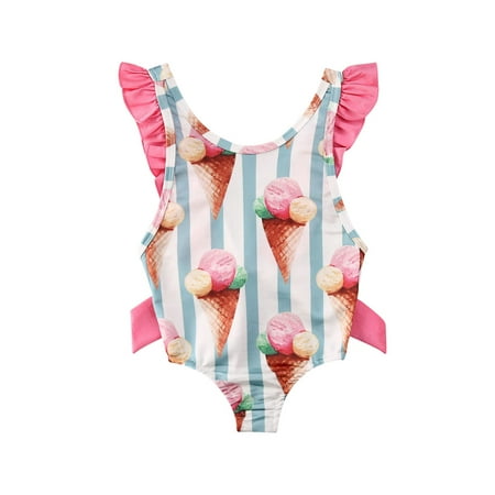 

Qtinghua Toddler Baby Girls One Piece Swimsuit Ice Cream Stripe Ruffler Sleeveless Beach Wear Swimwear Bathing Suit Pink 18-24 Months