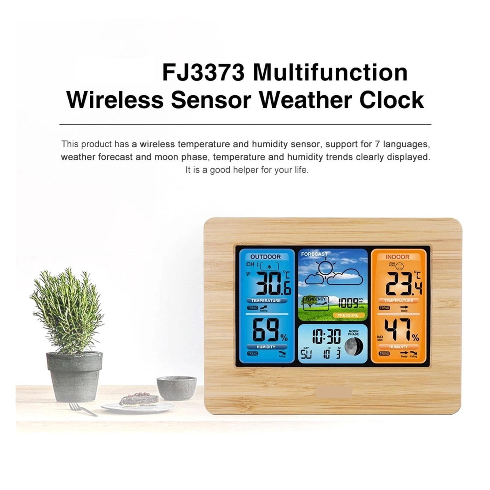 Digital Weather Station with Barometer, Wireless Indoor Outdoor Thermometer