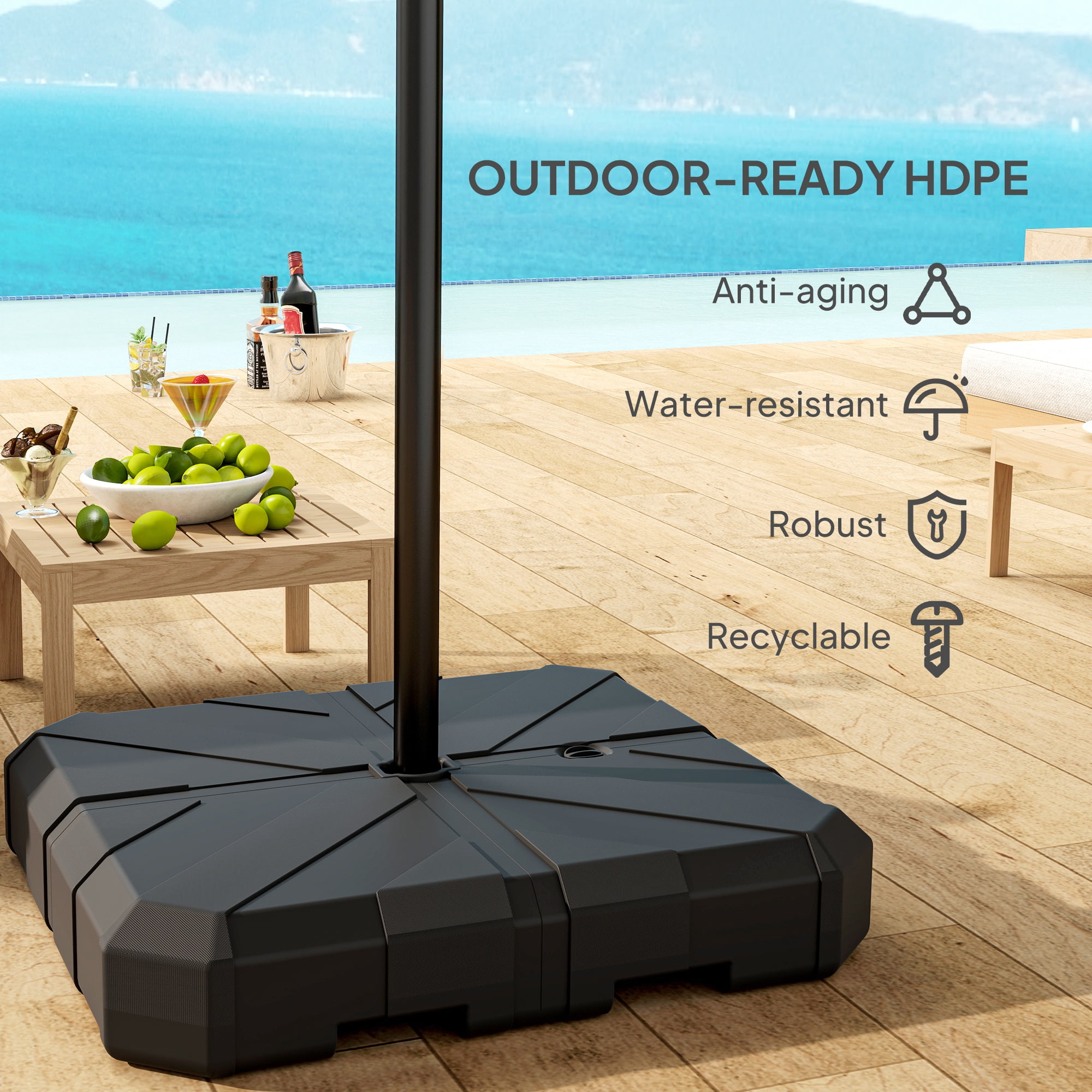 Homiyad Square Patio Umbrella Base, Cantilever Offset Umbrella Base Heavy Duty Outdoor Umbrella Stand Base, Filled Up to 143lbs with Stand or 130lbs with Water for Garden Poolside, Black