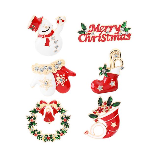 Adornos navideños Juego de broches navideños, lindo Esmalte de cristal Adornos navideños Adornos Regalos con Papá Noel, muñeco de nieve, corona, Santa Stocki