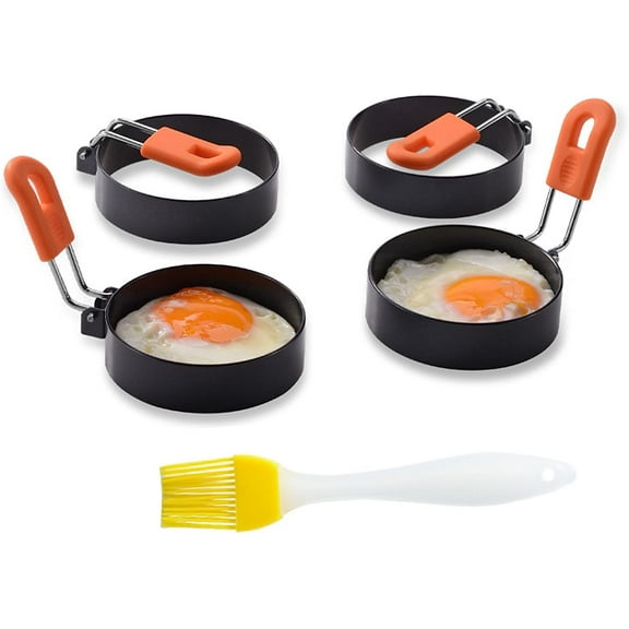 4pcs Egg Rings, Nonstick Cooking Rings with Oil Brush Round Egg Cooker Ring Molds for Frying Eggs, Pancake