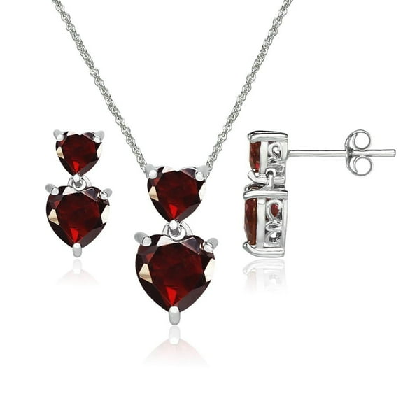 5MM Heart Shape Garnet 925 Sterling Silver Women Valentine's Day Gift Earrings Necklace Set Jewelry