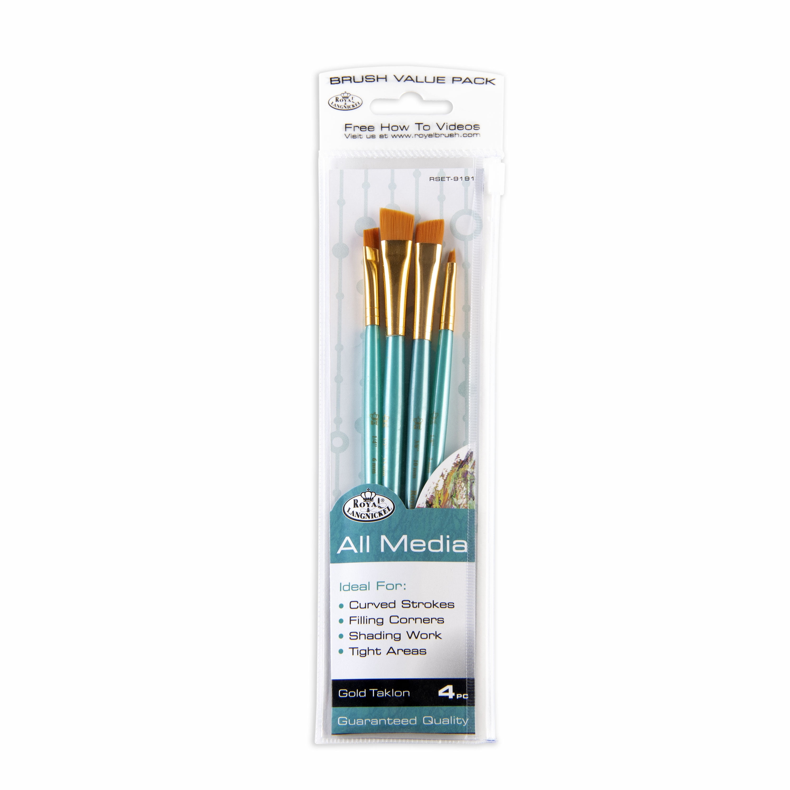 Royal & Langnickel - 4pc Gold Taklon All Media Angular Variety Paint Brush Set