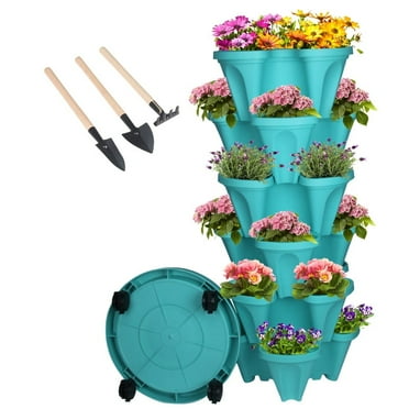 6-Tier Vertical Stackable Tower Planter for Strawberries, Flowers, Herbs, and Vegetables - Teal.