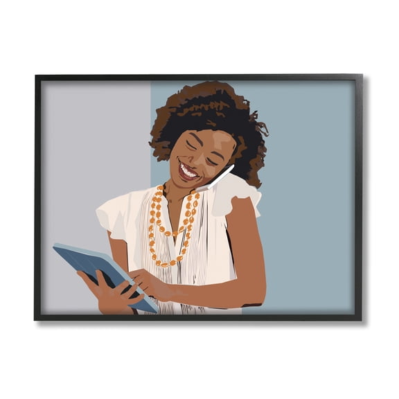 Stupell Industries Professional Woman With Tablet Office Portrait Novelty Painting Black Framed Art Print Wall Art, 11 x 14