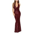 thumbnail image 2 of Womens Summer Dresses Sleeve Less Hang Neck Prom Dress Solid Color Back Less Elegant Maxi Dresses Formal Evening Gowns, 2 of 6