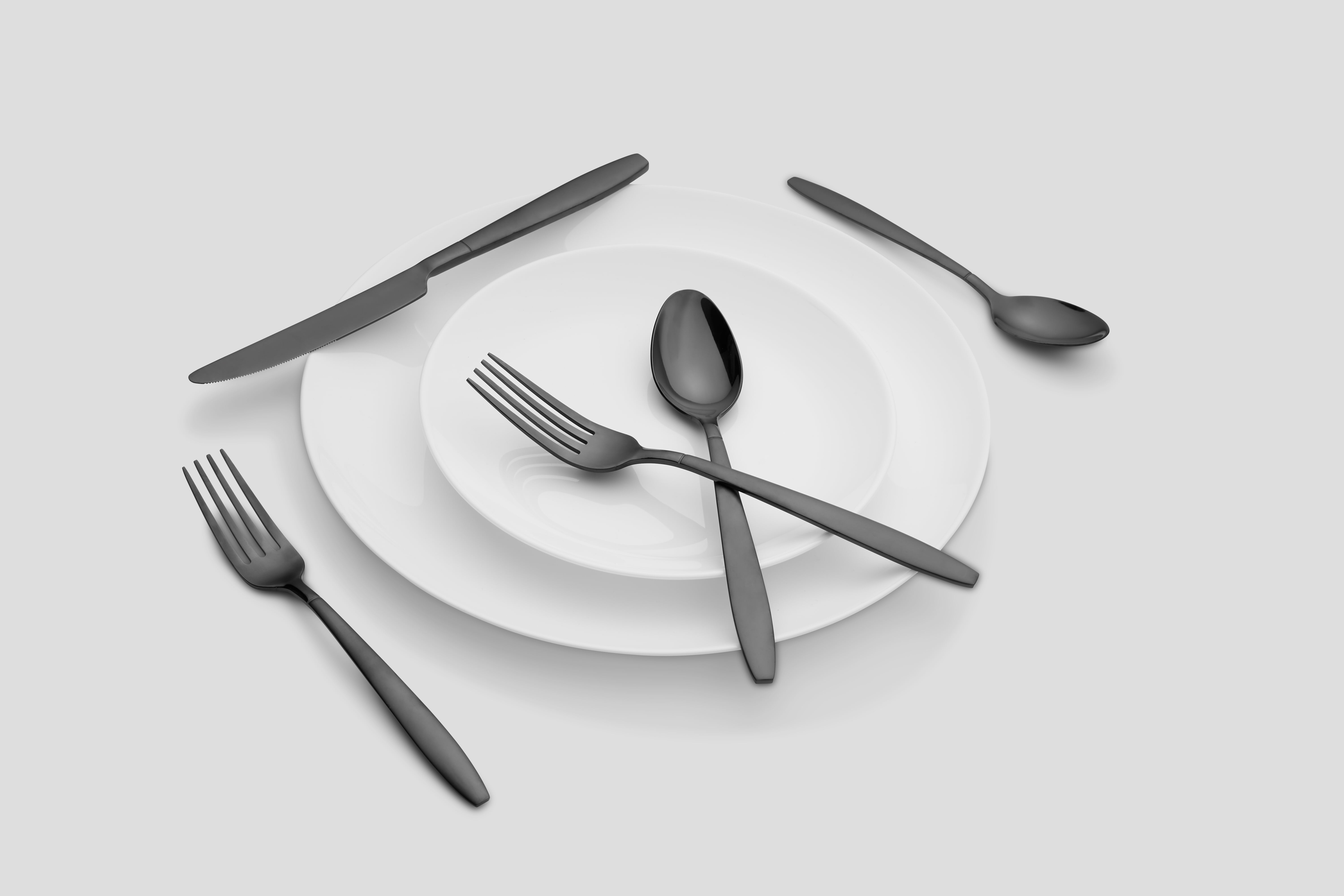 CB2 - March Catalog 2018 - 20-Piece Kat Matte Black Flatware Set