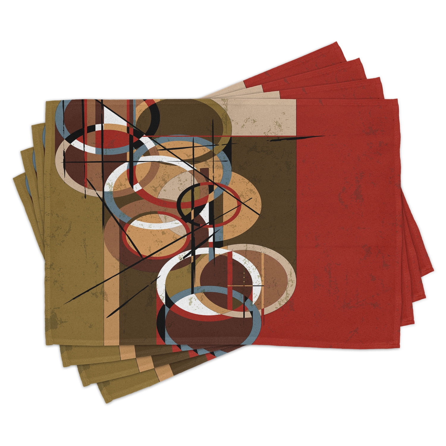 Modern Art Placemats Set of 4 Retro Surreal Abstract Circular and