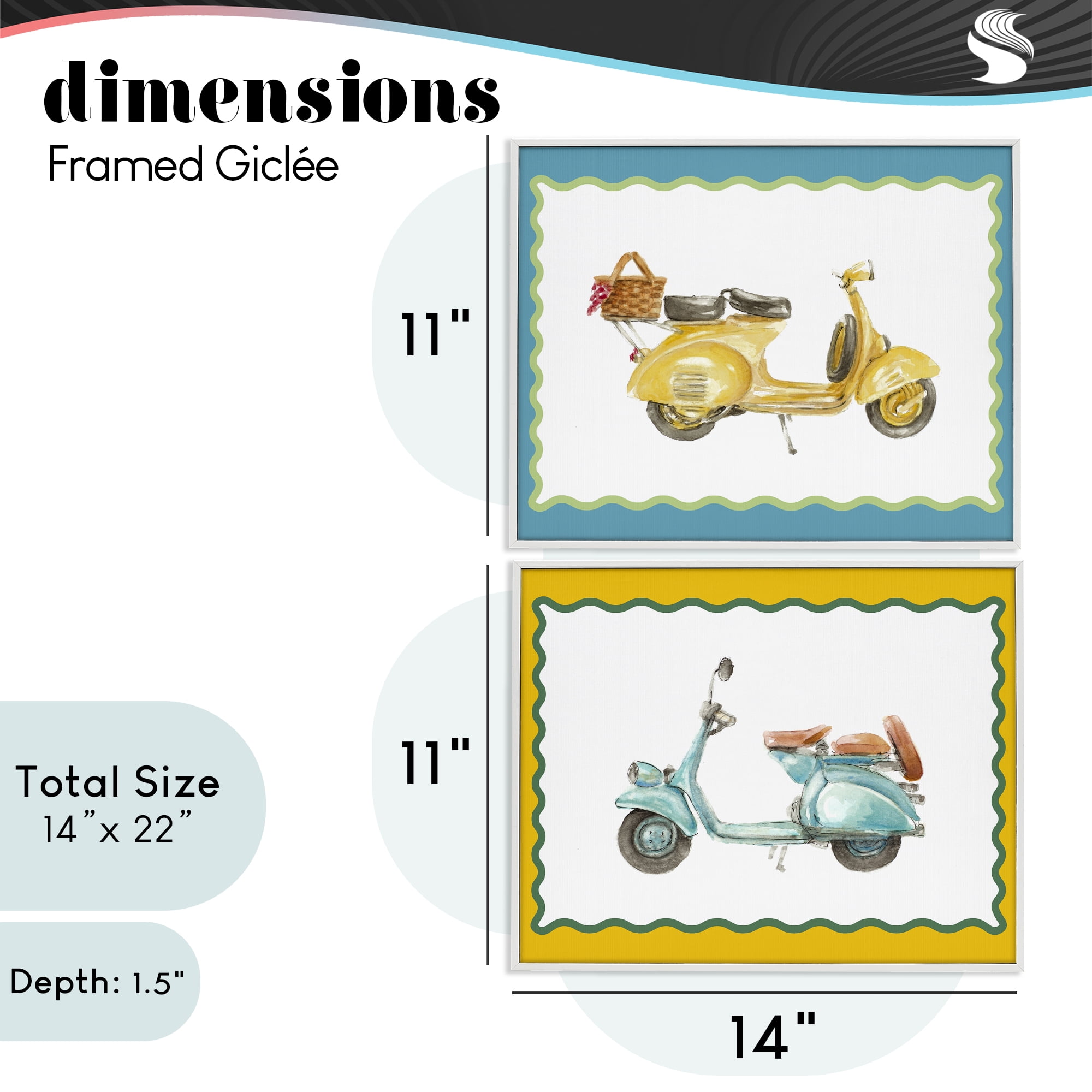 Stupell Industries Wavy Bordered Scooters 2 Piece White Framed Giclee Art Set, design by Lanie Loreth