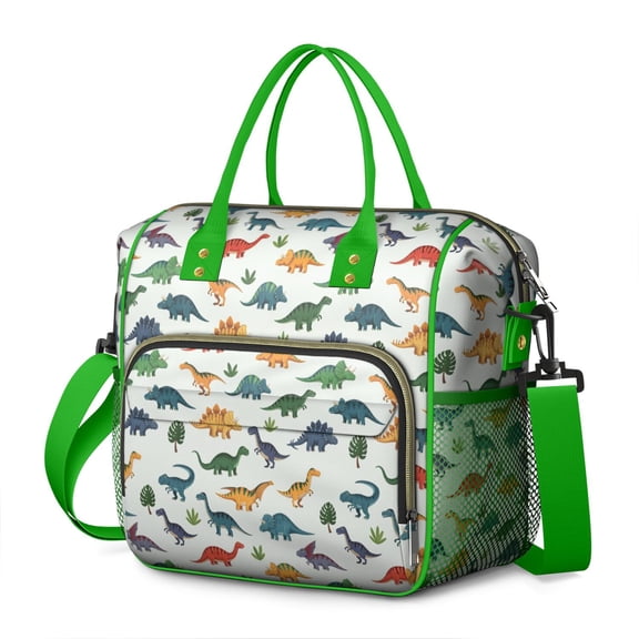 Colorful Dinosaurs Floral White Pattern Womens Lunch Box for Work,Insulated Large Lunch Bag for Tween and Teen,Loncheras Para Mujer,Leakproof Adult Lunch Bag for Work,Beach,Travel,Picnic,Camping