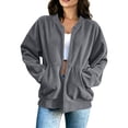 thumbnail image 4 of Women's Corduroy Bomber Jackets, Zip Front Long Sleeve Loose Fits Jackets with Pockets, Casual Fashion Outwear Coat Tops, 4 of 8