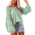 thumbnail image 1 of Pompotops Blouse Décontractée Mode Unie à Manches Lanternes à Volants Col en V pour Femmes, 1 of 6