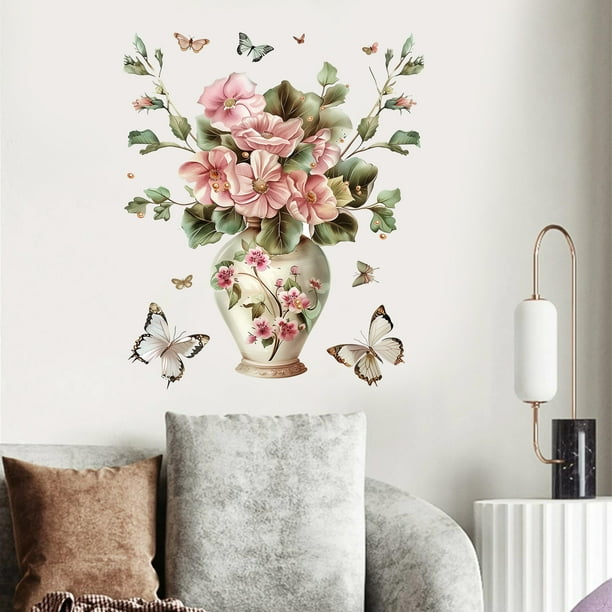 Adhesivos de pared para florero con forma de mariposa, PVC, 45 x 58 cm, elegantes