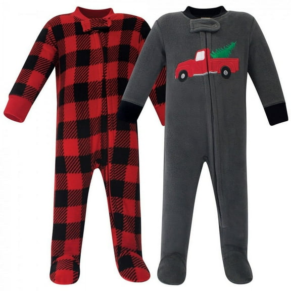 Hudson Baby Infant Boy Fleece Zipper Sleep and Play 2pk, Christmas Tree, 3-6 Months