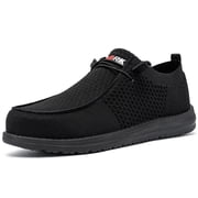 LARNMERN Steel Toe Shoes for Men Non-slip Loafer Shoe Comfortable Breathable Walking Sneakers