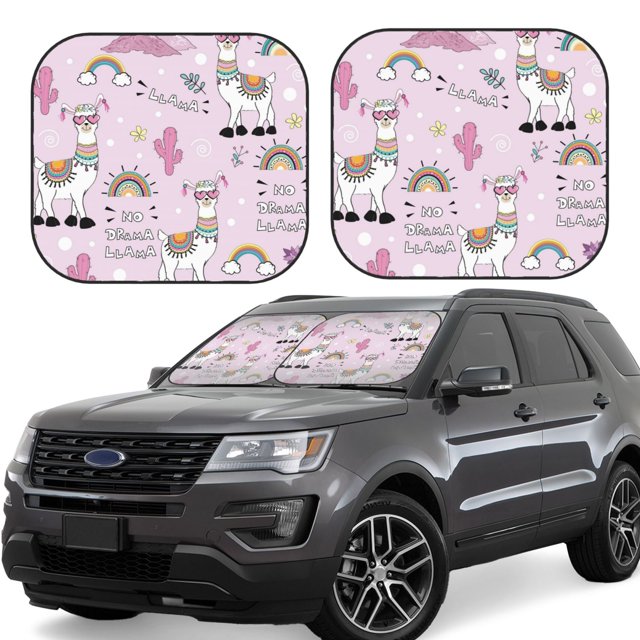 Balery No Drama Llama Parasol para parabrisas de coche de 2 piezas | Parasol plegable para parabrisas delantero de coche para la mayoría de sedanes-Small