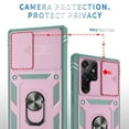 thumbnail image 5 of Military Grade Drop Impact for Samsung Galaxy S22 Ultra Camera Lens Slide Protection Case 360 Metal Rotating Ring Kickstand Holder Armor Shockproof Case For Samsung Galaxy S22 Ultra,
Pink + Green, 5 of 11