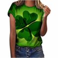 thumbnail image 1 of Camiseta con estampado de trébol verde para mujer de Honeeladyy, ideal para el Día de San Patricio, con texto "Bendito y bendecido", y camisetas de manga corta con texto "Felices fiestas"., 1 of 8