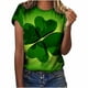thumbnail image 1 of Camiseta con estampado de trébol verde para mujer de Honeeladyy, ideal para el Día de San Patricio, con texto "Bendito y bendecido", y camisetas de manga corta con texto "Felices fiestas"., 1 of 8