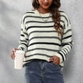 thumbnail image 7 of Qetyuw Womens Long Sleeve Striped Sweater Crochet Knit Crew Neck Pullover Jumpers Loose Fit Casual Sweaters, 7 of 7
