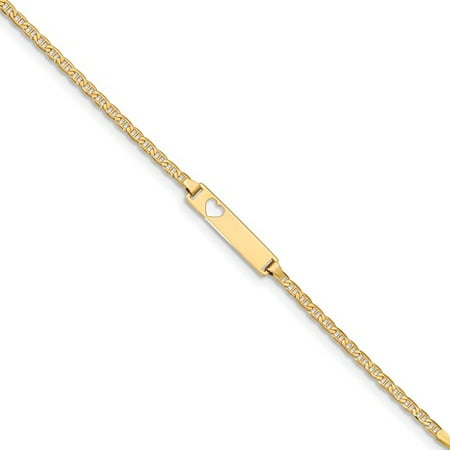14k Yellow Gold 6in Heart Anchor Baby/Child ID Bracelet (Plate: 0.85in x 0.2in)