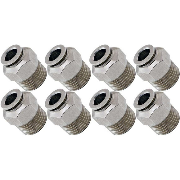 Vixen Air 1/2" NPT Male Push to Connect (PTC) Straight Pneumatic Fitting for 3/8" OD Hose - Bundle of eight fittings VXA7123-8