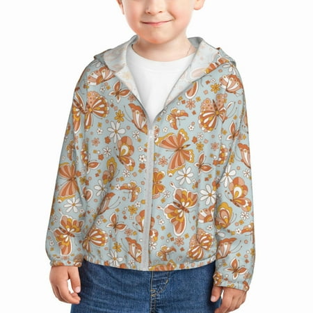 

Gaeub Retro Floral Butterfly Print Athletic Sun Protection Hoodie for Kids Long Sleeve Outdoor UV Shirt Running Fishing Top for Boys Girls-3 Years