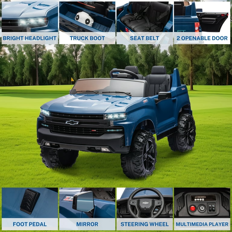Chevrolet Silverado 24V Powered Ride on Cars for Kids Extra large Real 2 Seat Ride on Toys with Remote Control LED Light MP3 Player Electric