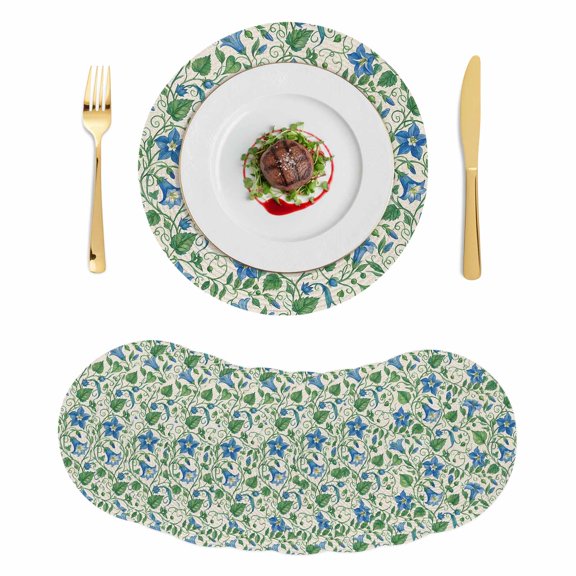 Blue Green Botanical Round 15 Inch Placemats Set of 8, Spring Floral Summer Rustic HeatResistant Non Slip Place Mats for Dining Table, Wipeable Braided Kitchen Table Mats for Housewarming