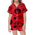 thumbnail image 4 of Halloween Pajamas Kids Size 2-3 Years Childrens Sleepwear Striped Short Sleeve Top and Shorts Cozy Wear Girls' Pajama Sets Watermelon Red, 4 of 4