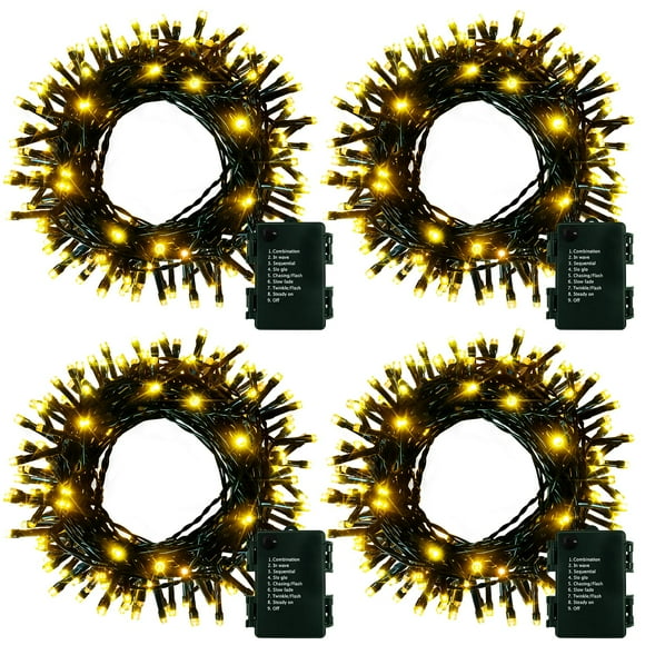String Lights DealBeta, paquete de 4 unidades, 50 LED, 5 m, batería blanca cálida