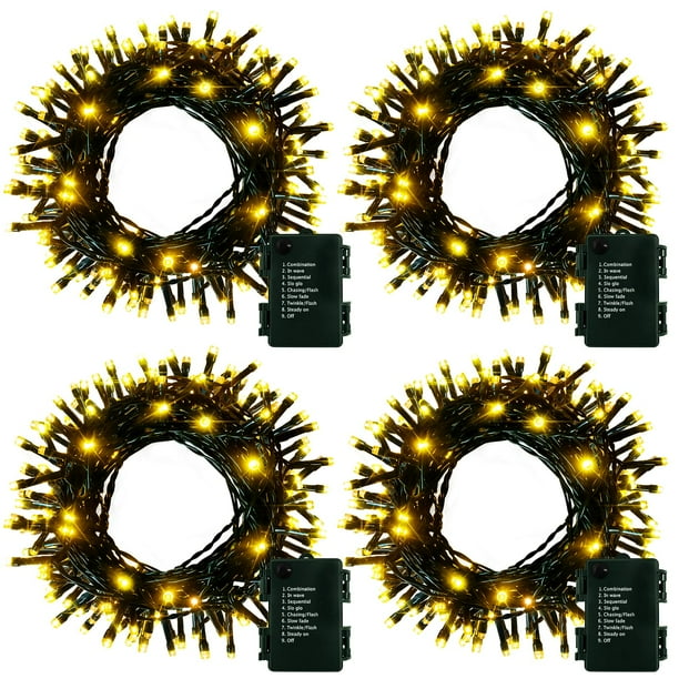 String Lights DealBeta, paquete de 4 unidades, 50 LED, 5 m, batería blanca cálida