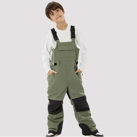 Letdown Kids Snow Bibs - Girls Boys Snow Pants Ski Bib Overall Waterproof_Windproof Warm for Toddler Little Big Kid Teen Unisex Ski Pants (#02-Green 4-5 Years)