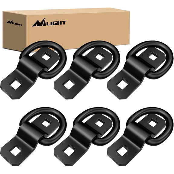 Nilight 6Pcs 3/8” D-Rings Heavy Duty Truck Tie Down Anchors Steel 6000 Pound Tie Down Rings Hooks Loads on Trucks Trailers Boats RV Campers Vans Kayaks Motorcycles Deliveries ATVs,Black